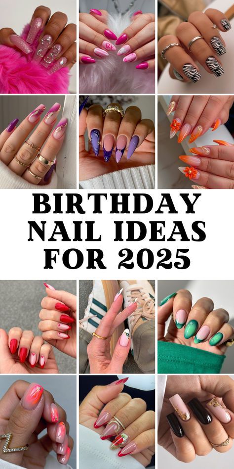 Simple Birthday Nails Acrylic Short, Pretty Coffin Nail Designs, French Tips Silver, Medium Length Acrylic Nails, Birthday Nail Ideas, Red French Tips, 21st Birthday Nails, Fun Manicure, 25 Birthday