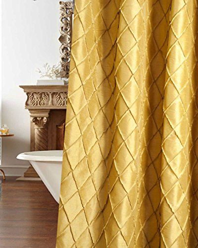 SLV Metalic Toned Diamond Pintucked 72 Square Fabric Shower Curtain Button Holed Gold ** You can find more details by visiting the image link. Gold Shower Curtain, Bathroom Window Curtains, Modern Style Bathroom, Square Fabric, Gold Shower, Fabric Shower Curtain, Bathroom Windows, Curtains With Rings, Shower Curtain Rings