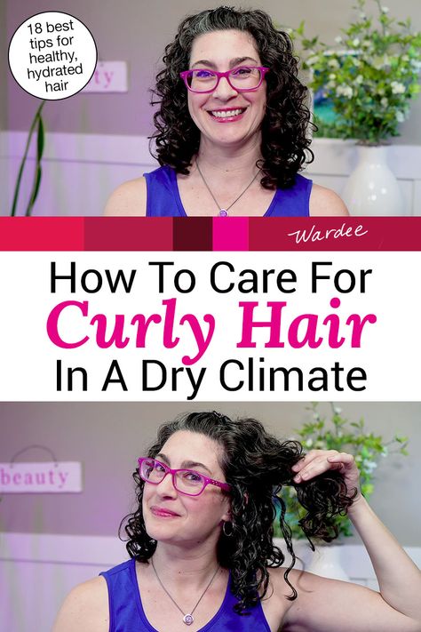 Here is your comprehensive guide to taking care of curly hair in a dry climate! I've lived in dry climates for most of my life, but now with more and more gray hairs which are extra prone to dryness, I really needed to buckle down and crack the code. In this post, I share the 4 problems curly hair faces in a dry climate, and my 18 best tips for achieving healthy and hydrated hair despite them! #curly #hair #dry #climate Taking Care Of Curly Hair, Take Care Of Curly Hair, Care For Curly Hair, 3a Curls, High Porosity Hair, Hair Fair, Dry Curly Hair, Hair Dry, Hair Porosity