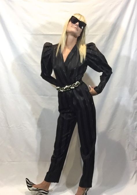 1980 Fashion Women, 80s Dress Up, 80s Fashion Party, Hair And Glasses, 80s Jumpsuit, 1980 Fashion, Glam Accessories, Silk Jumpsuit, Retro Glam