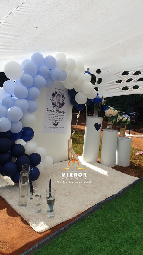 Blue, white balloon deco White Balloons, Keep The Faith, Memorial Service, Balloons