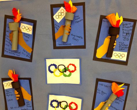 Olympic Art-Torch and Rings-1st and 2nd Grade-Art with Mr. Giannetto Blog Olympic Decorations, Preschool Olympics, Kindness Club, Olympic Idea, Olympic Crafts, Olympics Activities, Olympic Theme, 2nd Grade Art, Olympic Torch