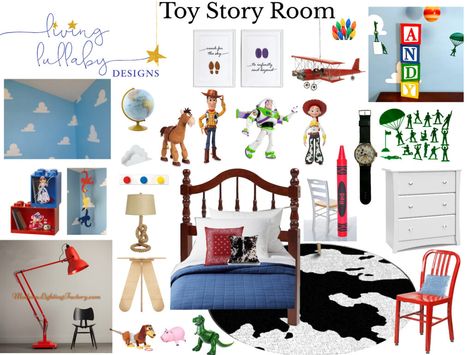 Subtle Toy Story Room, Sleeping Beauty Nursery, Little Mermaid Nursery, Toy Story Clouds, Nursery Reading, Toy Story Bedroom, Toy Story Nursery, Toy Story Room, Room Checklist