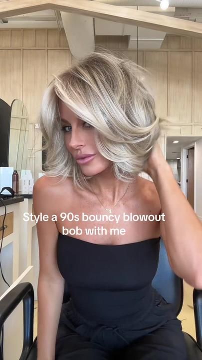 90s Bouncy Blowout, Blowout Bob, Short Hair Volume, Bouncy Bob, Short Hair Blowout, Bouncy Blowout, Shoulder Length Hair With Bangs, Taper Fade Haircut, Hair Tool