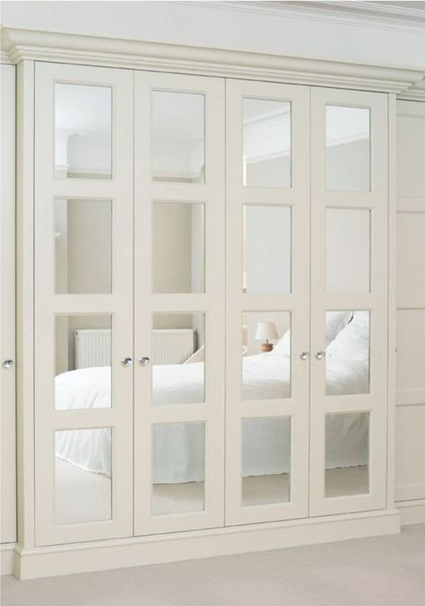 accordion style mirror closet doors for an elegant touch Mirrored Bifold Closet Doors, Ikea Closet Doors, Mirrored Closet Doors, Dressing Pax, Ikea Bedroom Storage, Mirrored Closet, Folding Closet Doors, Storage Hacks Bedroom, French Closet Doors