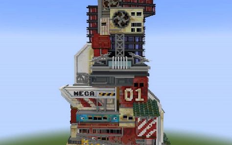 Cyberpunk Tower, Cyper Punk, Minecraft Cyberpunk, Scifi Building, Kowloon Walled City, Minecraft Steampunk, Asian Architecture, Building Games, Cyberpunk City