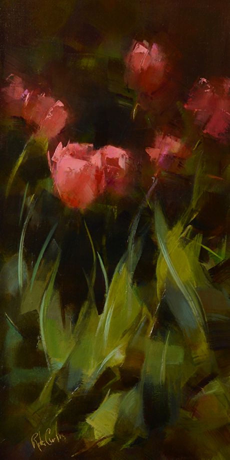 Tulip Shimmy by Rita Curtis, Oil, 24 x 12 Tulip Abstract, Tulip Painting, Abstract Flower Art, Flowers Blooming, Muse Art, Floral Oil Paintings, Abstract Flower Painting, Floral Oil, Flowers Red