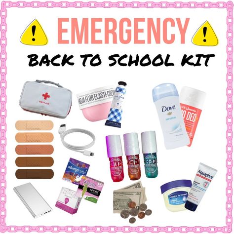 SCHOOL - EMERGENCY KIT 5th Grade Emergency Kit, Girl Emergency Kit, Girl Emergency Kit For School 5th Grade, School Makeup Bag Emergency Kits, Girly Emergency Kit Back To School, Middle School Emergency Kit Girl, Emergancy Kits Girl For School, Kit For School, Tips For 6th Grade