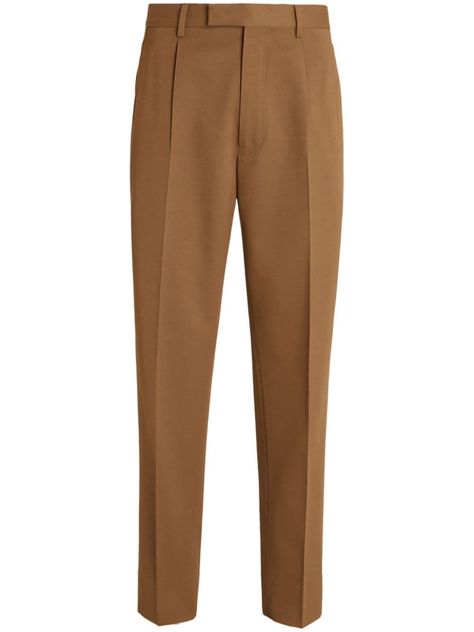 Zegna tapered trousers - Brown- #Brown #Tapered #Trousers #Zegna Check more at https://howcandothis.com/manstyle/zegna-tapered-trousers-brown/ Brown Dress Pants Men, Brown Trousers Men, Warlock Aesthetic, Mens Wool Pants, Tapered Trousers, Pleated Trousers, Mens Khakis, Dress Watch, Tapered Pants