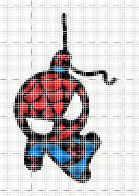 cross stitch pattern I found on deviant art (lost link).....adorable chibi spiderman Kawaii Spiderman, Chibi Spiderman, Geeky Cross Stitch, Stitch Character, Cross Stitch For Kids, Disney Cross Stitch, Cute Cross Stitch, Cross Stitch Baby, Diy Cross Stitch