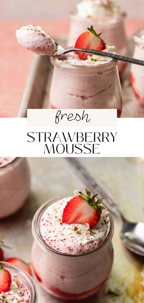 Strawberry Mousse Filling For Cake, Strawberry Mouse Cake Filling, Strawberry Mousse Cake Recipe, Strawberry Gelatin Dessert, Dessert Fancy, Strawberry Mousse Tart, Easy Strawberry Mousse, Strawberry Mousse Recipe, Strawberry Mouse