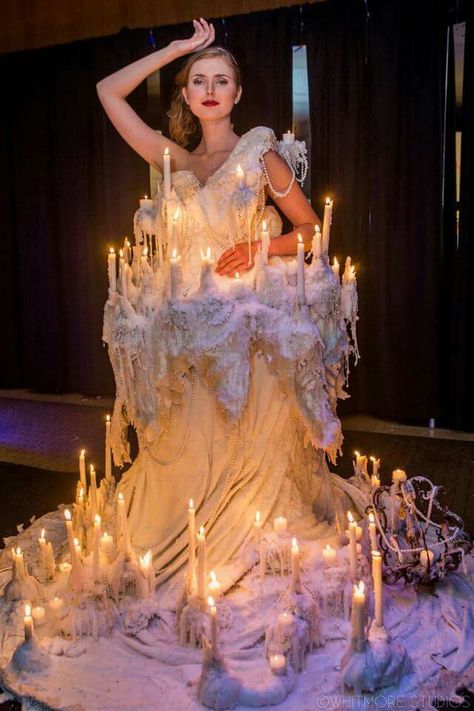 Candle Dress by Flambeaux Fire, designed by Jackie Cassidy, photo by Warren Whitmore Candle Costume, Candle Girl, Candle Dressing, Dripping Candles, 90s Runway Fashion, Masks Crafts, Interesting Outfits, White Candle, Diy Clothes Design