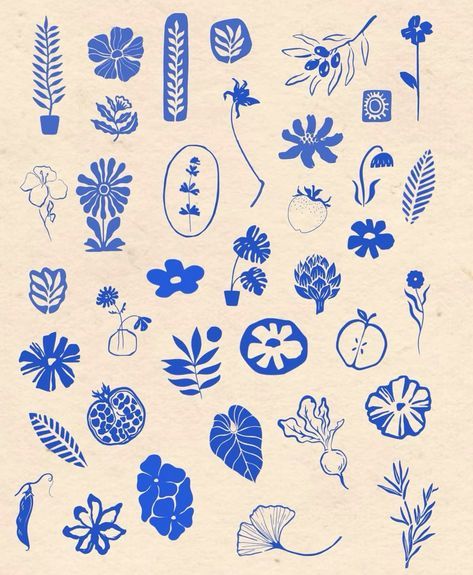 Flower Plant Tattoo, Complementary Tattoos, Fiori Art Deco, Blue Ink Tattoos, S Tattoos, Petit Tattoo, Tattoo Patterns, Handpoke Tattoo, Blue Tattoo