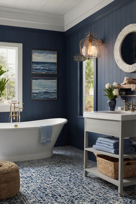 Dive into the calming depths of Hale Navy (HC-154) with nautical decor inspiration for a coastal bathroom retreat. Transform your space with sophisticated design elements. #Ad #homedecor #homedesign #bathroom #Painthome interiorarchitecture best Wall Colors for Bathroom Colors
Bright Room Colors
best colors combinations bathroom
bathroom Remodeling
Modern Paint Colors
2024 Blue Bathroom Design Ideas, White Bathroom Blue Accents, Hale Navy Bathroom, Affordable Bathroom Tile, Navy And White Bathroom, Bright Room Colors, Blue Bathrooms, Best Wall Colors, Modern Paint Colors