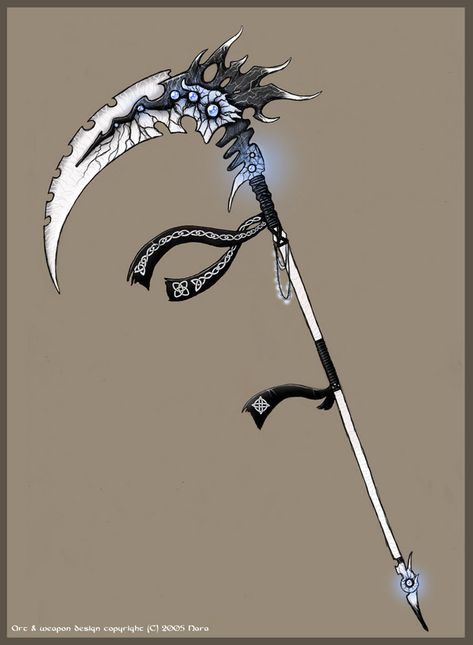 Scythe Dnd Idea, Fantasy Items, Powerful Magic, Pretty Knives, Fantasy Props, Awesome Tattoos, Anime Clothes, 다크 판타지, Cool Swords