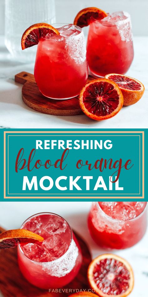 Blood Orange Mocktail Recipe - Fab Everyday Orange Non Alcoholic Drinks, Blood Orange Mocktail Recipes, Orange Juice Mocktail Recipe, Orange Drinks Nonalcoholic, Blood Orange Recipes Drinks, Red Mocktails Non Alcoholic, Blood Orange Mocktail, Blood Orange Drink, Orange Mocktail Recipes