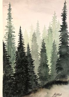 Forrest Drawing Simple, Watercolor Art Forest, Simple Watercolor Paintings Nature, Forest Drawing Simple, Watercolor Painting Ideas For Beginners, Forest Watercolor Painting, Watercolour Trees, Lights For Christmas, Forest Drawing