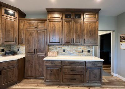 New Alder Kitchen - Hughes Custom Carpentry, Inc. Corner Pantry Doors, Alder Kitchen, Kitchen Cabinets Showroom, Panel Kitchen Cabinets, Custom Carpentry, Corner Pantry, Pantry Doors, Raised Panel Doors, Knotty Alder