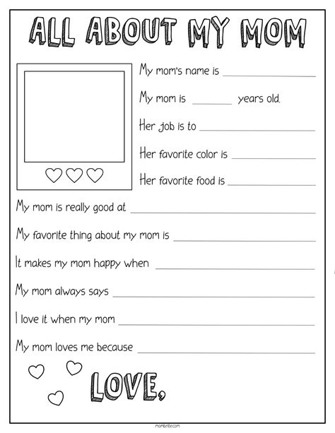 Mother’s Day Questionnaire: All About My Mom Printable | Mombrite All About My Mom, Mothers Day Crafts Preschool, Mother's Day Theme, Kids Questions, Mother's Day Printables, Mother's Day Projects, All About Me Preschool, All About Mom, Mother's Day Activities