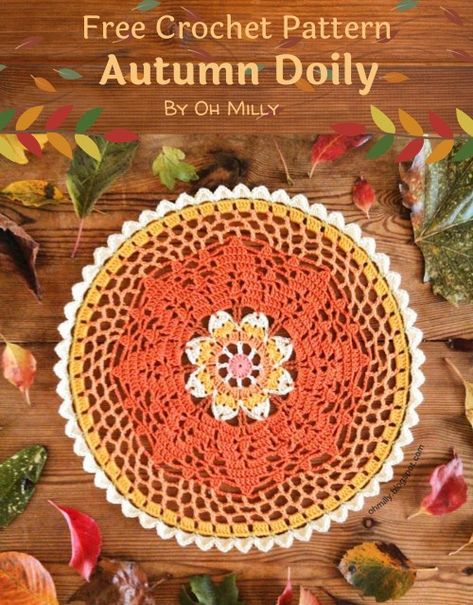 Free Crochet Patterns | Free Crochet Pattern Autumn Doily • Free Crochet Patterns Autumn Crochet Doily Patterns, Fall Crochet Doily Patterns Free, Crochet Table Topper, Thanksgiving Crochet, Crochet Placemats, Crochet Shoes Pattern, Free Crochet Doily Patterns, Crochet Table Runner Pattern, Fall Crochet Patterns