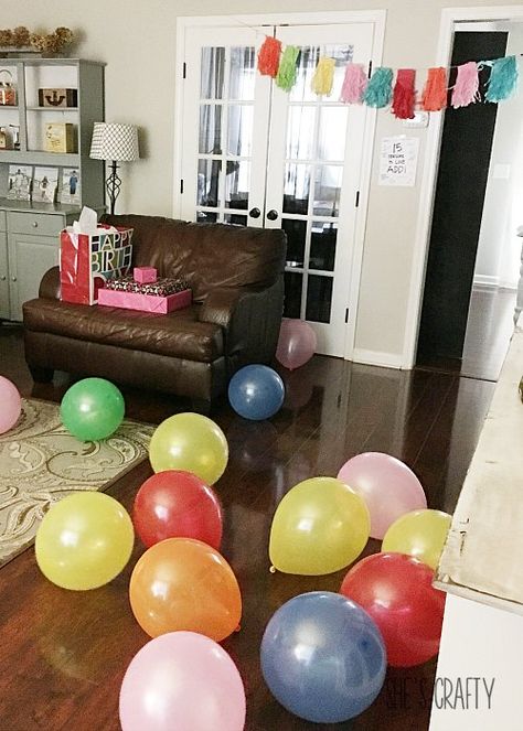 Simple Birthday Traditions, Birthday Traditions For Adults, Balloons On Floor, Basic Birthday Decorations, Reuse Fabric, Blowing Up Balloons, Simple Birthday Party, Simple Birthday Decorations, Birthday Traditions