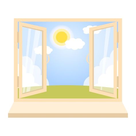 Vector open window with sunny day scene ... | Premium Vector #Freepik #vector #window-view #open-window #window #landscape Window Landscape, Window Clipart, Lap Book Templates, Sun Window, Window Illustration, Lap Book, Window Drawing, Kindergarden Activities, Book Templates