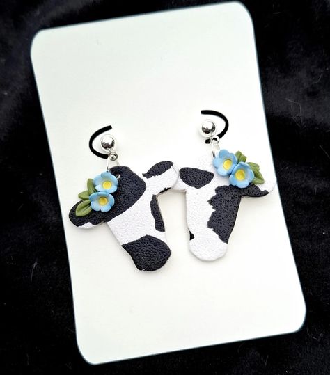 Handmade Polymer Clay Cow Earrings, Cottagecore Dangles, Cute Farm Animal Jewelry, Handcrafted Earrings - Etsy Australia Cowgirl Polymer Clay Earrings, Clay Cow Earrings, Cow Skull Clay Earrings, Cow Earrings Clay, Cowboy Polymer Clay Earrings, Polymer Clay Cow, Clay Cow, Earrings Cottagecore, Cow Earrings