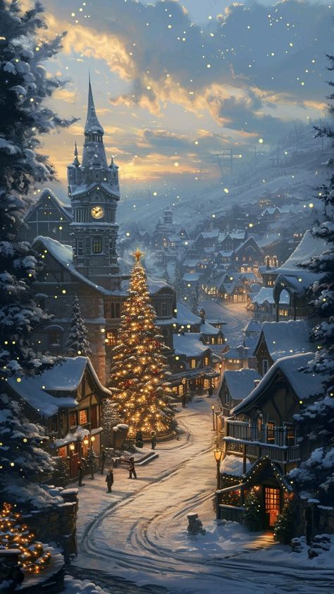 Frame A Canvas, Christmas Fun Ideas, Thomas Kinkade Christmas, Štědrý Den, Landscape Christmas, Pax Romana, Christmas World, Christmas Landscape, Christmas Scenery