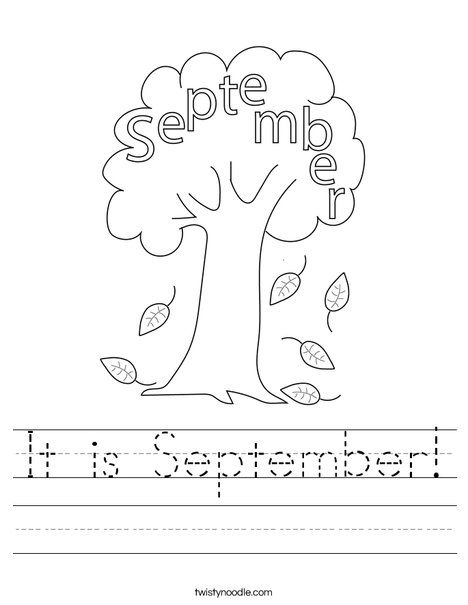 It is September Worksheet - Twisty Noodle September Art For First Grade, September 1st Grade, September Tracing Worksheet, S Is For September, September Homeschool Crafts, September Worksheets Kindergarten, September Worksheets Preschool, September Homeschool Themes, September Homeschool Ideas