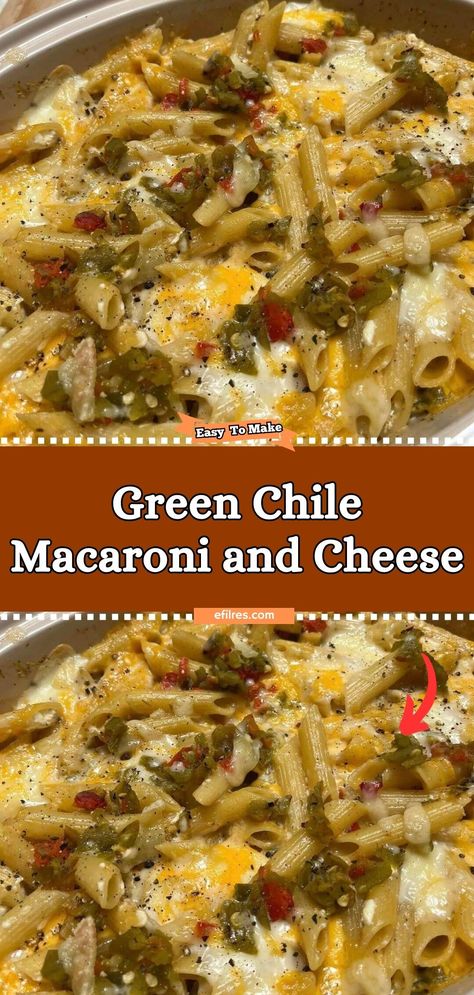 Experience a spicy twist on a classic favorite with Green Chile Macaroni and Cheese. This dish elevates the traditional creamy, cheesy goodness with the bold and vibrant flavors of green chiles, adding a kick that's irresistibly delicious. It's a perfect dish for spice lovers or anyone looking to add a little excitement to their mac and cheese game. #SpicyTwist #CheesyGoodness #ComfortFoodRevamped Green Chili Baked Pasta, Green Chili Macaroni Sopita Recipe, Green Chili Cheese Pasta Bake, Green Chili Pasta Recipes, Green Chile Cheese Baked Pasta, Green Chili Cheese Baked Pasta, Mexican Mac And Cheese Recipe, Green Chile Macaroni Sopita, Chile Verde Sopita With Macaroni