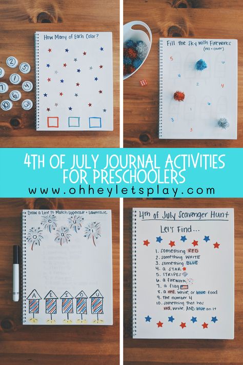 4th Of July Literacy Preschool, Toddler Journal, Kindergarten Journals, Preschool Journals, Pre Writing Activities, Letter Matching, Writing Numbers, Uppercase And Lowercase Letters, Pre Writing