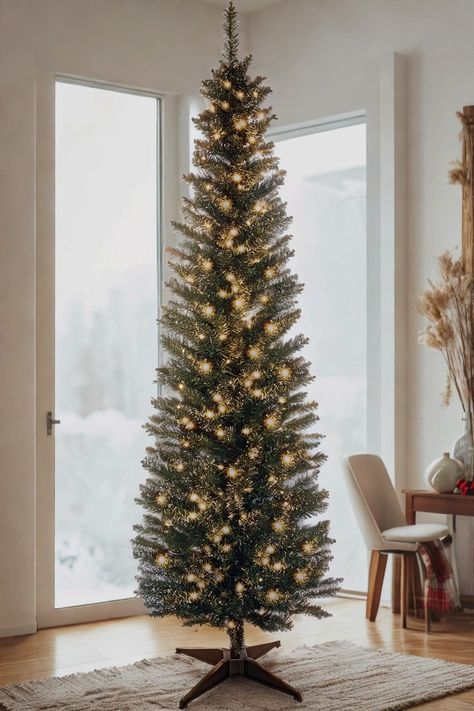 HOMCOM 6' Tall Pre-Lit Slim Noble Fir Artificial Christmas Tree with 200 Warm White LED Lights and 390 Tips, for Christmas Decoration, Green Green Advertisement, Slim Christmas Tree, Warm White Led Lights, Pre Lit Christmas Tree, Cool Christmas Trees, White Led Lights, Artificial Christmas Tree, Christmas Decoration, Christmas Trees