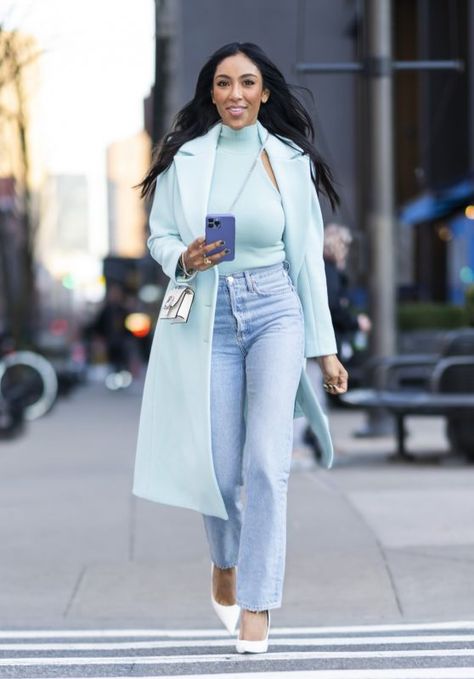 Tayshia Adams - Photoshoot in NYC 01/23/2022 • CelebMafia Tayshia Adams Outfits, Adam Style, Bachelor Nation, Duster Coat, Favorite Outfit, Cool Outfits, Fashion Inspo, Celebrities, How To Wear