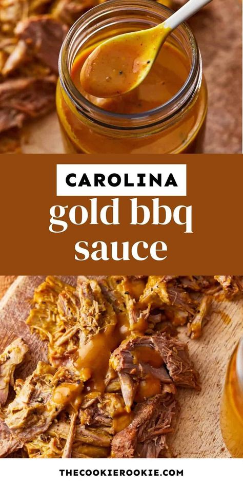 Carolina gold BBQ sauce is lighter and tangier than tomato-based sauces, but it still packs a punch! Yellow mustard is the secret ingredient! Golden Bbq Sauce Recipe, Carolina Gold Bbq Sauce Recipe, Carolina Gold Sauce, Carolina Gold Bbq Sauce, Gold Bbq Sauce, Gold Sauce, Carolina Bbq Sauce, Mustard Bbq Sauce, Dip Sauce