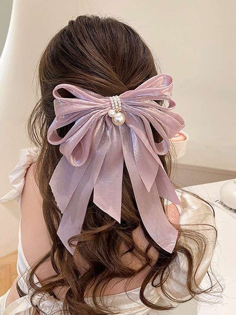 Free Returns ✓ Free Shipping✓. Faux Pearl Charm Bow Decor Hair Clip- Hair Clips at SHEIN. Pearl Hair Bow, Purple Bow, Girl Pfp, French Clip, Pearl Decor, Bow Decor, Hair Accessories Clips, Handmade Gifts For Her, Purple Pearl