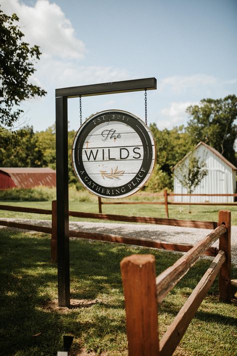 Real Wedding Stories from The Wilds Indiana Wedding Venue Entrance Door Design Modern, Farm Signs Entrance, Farm Gates Entrance, Modern Door Design, Door Remodel, Neighborhood Signs, Driveway Sign, Barn Remodel, Business Signs Outdoor