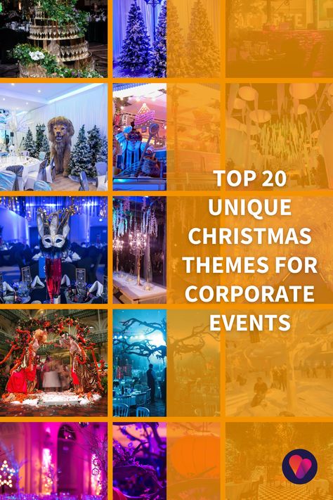 Unusual Christmas Themes, Corporate Holiday Event Decor, Christmas Decorating Themes Office, Company Christmas Party Ideas Events, Christmas Theme Event, Company Christmas Decorations, Christmas Theme For Office, Company Christmas Party Decor Ideas, Extravagant Christmas Party