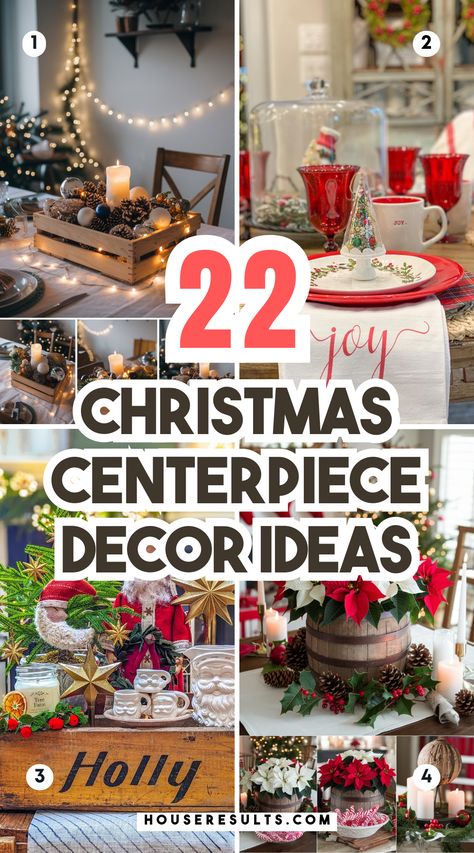 Create unforgettable holiday memories with beautiful DIY Christmas centerpieces! 🎄✨ From traditional to contemporary styles, explore ideas that suit your taste and decor. Transform your table into a festive wonderland! Save this pin for your holiday decorating inspiration! Kitchen Table Christmas Centerpiece Ideas, Christmas Container Arrangements, Beautiful Christmas Centerpieces, Christmas Bulbs In Vase, Christmas Gift Box Centerpieces, Christmas Table Decor Ideas Diy Crafts, Christmas Decor For Small Table, Diy Christmas Centerpieces For Table Candle Holders, Christmas Tealight Holders Diy