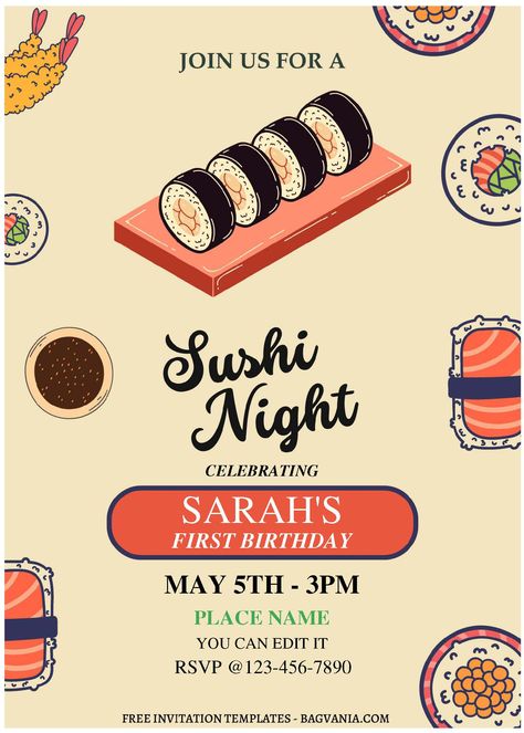 Awesome (Free Editable PDF) Roll Out The Fun Sushi Birthday Invitation Templates #free #freeinvitation2019 #birthday #disney #invitations #invitationtemplates Sushi Birthday, Night Birthday Party, Sushi Party, Sushi Night, Disney Invitations, Birthday Disney, Free Invitation Templates, Free Birthday, Kinds Of Colors