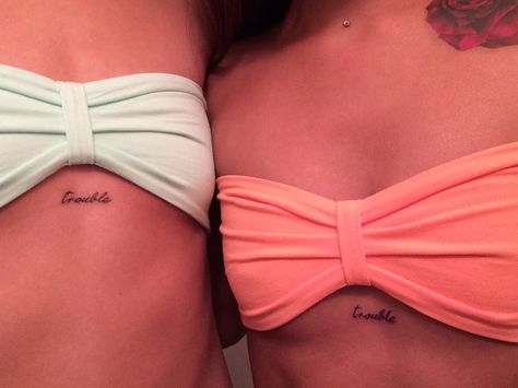 Matching tattoos bestfriend tattoos Double Trouble Tattoo, Trouble Tattoo, Tattoos Pinterest, Punk Pins, Best Friend Tattoos, Sister Tattoos, Foot Tattoo, Friend Tattoos, Foot Tattoos