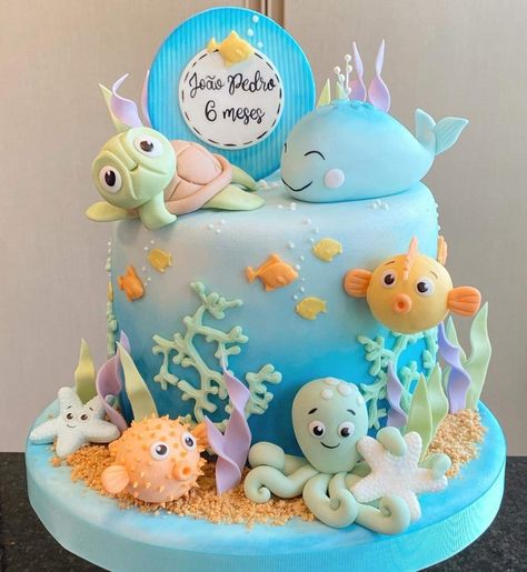 Whale Birthday Cake, Dolphin Birthday Cakes, Ocean Birthday Cakes, Whale Birthday, Ocean Birthday Party, Ocean Cakes, Mermaid Birthday Cakes, Sea Cakes, 4th Birthday Cakes