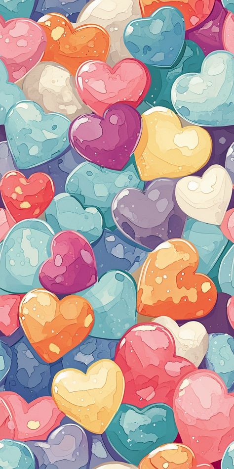 Phone Wallpaper Design Ideas, Doodle Background Wallpapers, Pictures For A Collage, Valentines Day Art Ideas, Cute Inspirational Wallpaper, Happy Painting Ideas, Colorful Hearts Wallpaper, Fun Iphone Wallpaper, Cheerful Wallpaper