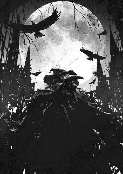 Eileen the Crow The Crow, Bloodborne, Crows, Moon, Black And White, White, Black, Art