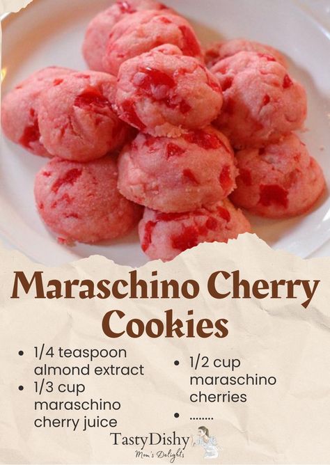 • 1/2 cup (1 stick) unsalted... - Mom's Flavorful Bites Maraschino Cherry Cookies, Maraschino Cherries Recipes, Archway Cookies, Cherry Cookies Recipes, Cherry Cookies, Buy Cookies, Christmas Cookies Easy, Cherry Recipes, Almond Cookies