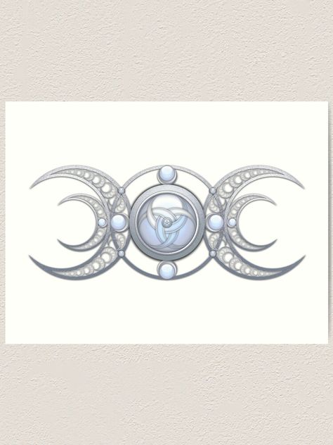 "Crescents and Moonstone Triple Goddess" Art Print by NaumaddicArts | Redbubble Moonstone Tattoo, Triple Goddess Art, Goddess Symbols, Triple Goddess, Disney Tangled, Goddess Art, Logo Illustration, Tiny Tattoos, Sacred Geometry