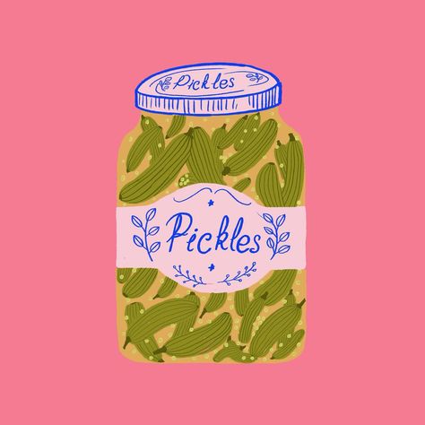 Feelin’ a little salty 🥒✨ #illustration #watercolors #watercolour #drawing #art #vegetabledrawing #PickledPerfection #SnackTime Pickle Illustration Art, Pickle Jar Illustration, Cute Pickle Drawing, Pickle Jar Drawing, Pickle Jar Tattoo, Pickles Drawing, Pickles Illustration, Pickle Drawing, Spice Illustration