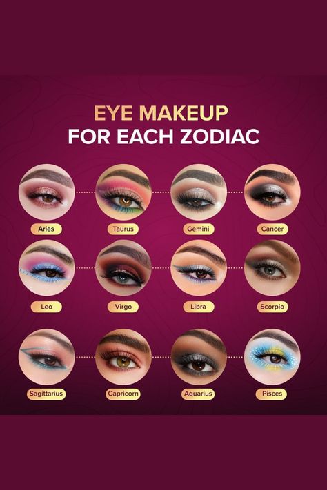 Star Sign Makeup, Cool Eyeshadow Looks, Aries Makeup, Leo Makeup, Eye Makeup Colorful, Liner Styles, Signs Elements, Cool Eyeshadow, Zodiac Makeup