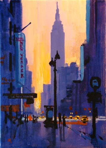 New Yorker Hotel, New York Painting, Side Entrance, City Scapes, Building Painting, Busy Street, Nyc Art, City Painting, Cityscape Art