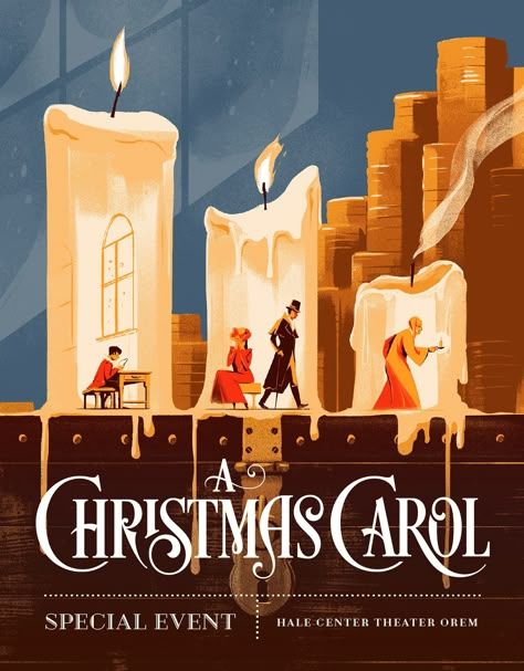 Christmas Pubmat, Christmas Concert Poster, Carol Poster, Theatre Poster Design, Christmas Intro, Plakat Design Inspiration, Musical Theatre Posters, Theatre Illustration, Event Poster Design Inspiration