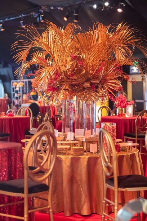 The red corner out of the four colors used for the 71st Emmy Awards. Such an elegant and beautiful centerpiece where desserts will fill the table.  #emmys #centerpiece #sequoiaproductions #emmys2019 #televisionacademy Red Carpet Event Centerpieces, Moulan Rouge, Birthday October, Award Display, 55th Birthday, Event Centerpiece, Golden Jubilee, Floral Runner, Awards Night